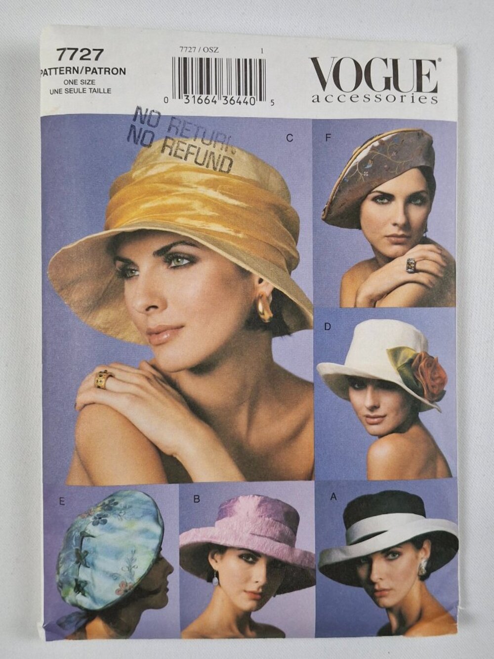 Vogue 7727 Sz S-L Wide Brim Draped Formal Lined Hats Pattern Uncut For Sewing